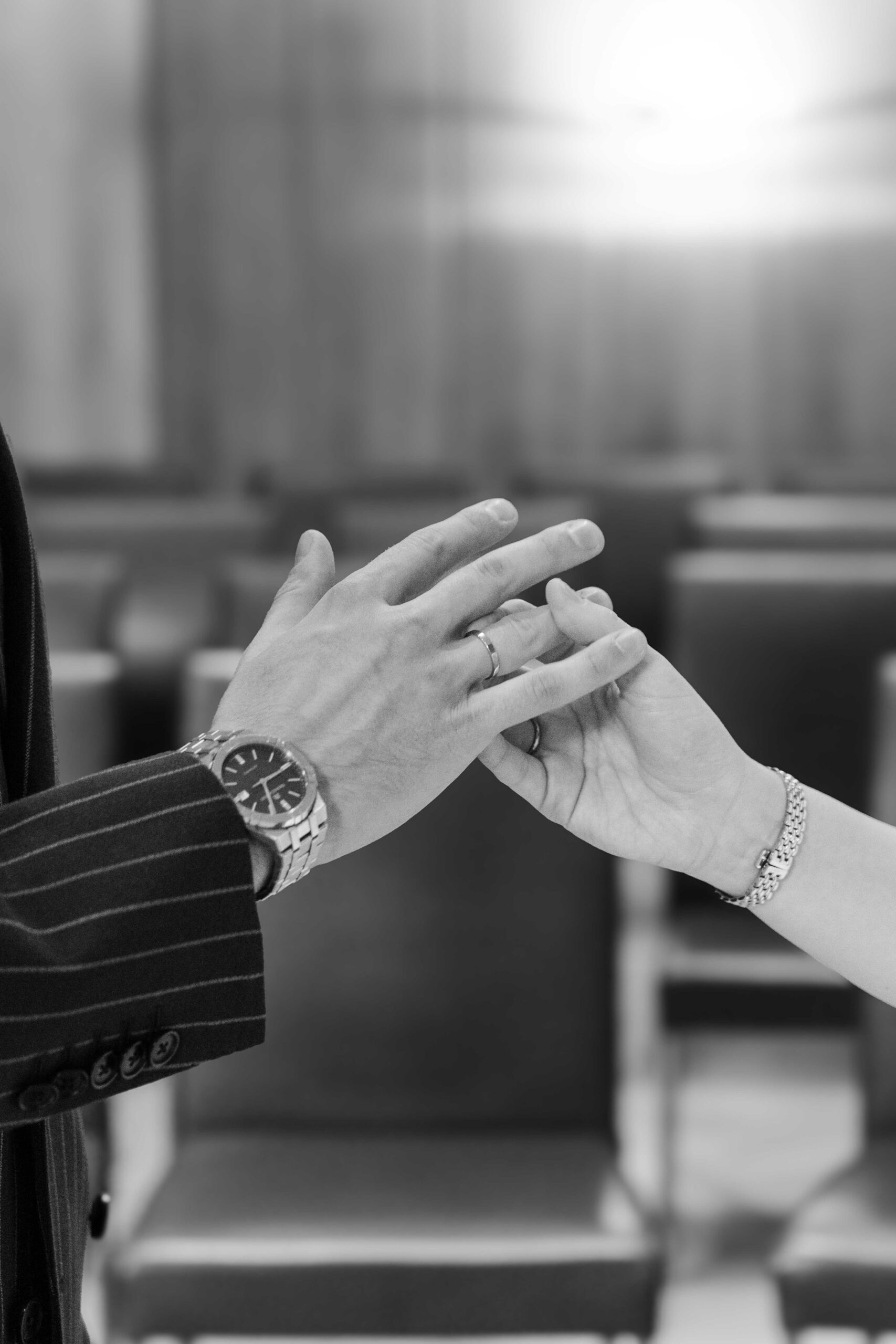 Couple exchanging rings during civil wedding Römer Frankfurt